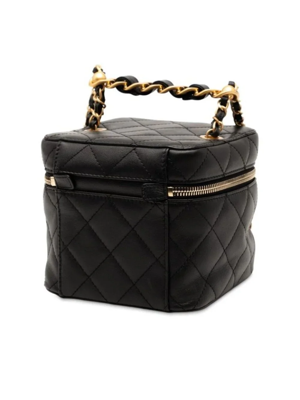 Chanel CC Logo Quilted Chain Shoulder Bag Vanity Black Lambskin